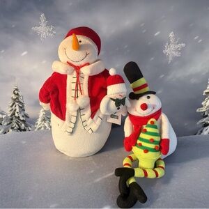 Plush Snowman Lot Holiday Home Decor Inter-American 15” 17” Winter Shelf Sitter